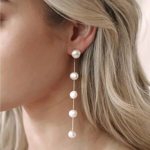 Women’s Hanging Gold Pearl Drop Boho Earrings Vertical Drop Baublebar